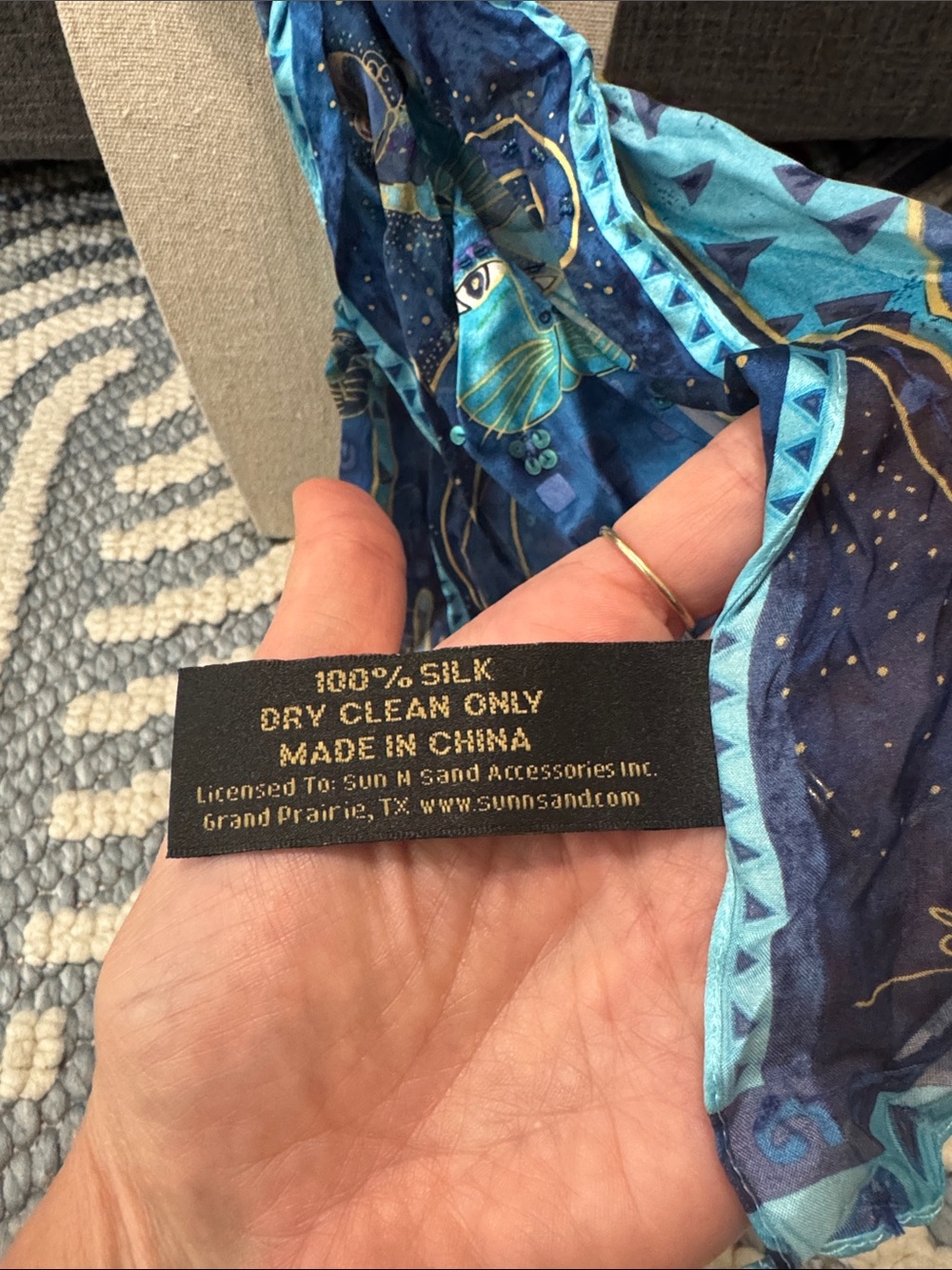 Laurel Burch Indigo Cats & Butterflies 100% Silk Sequin Scarf - Picture 5 of 6